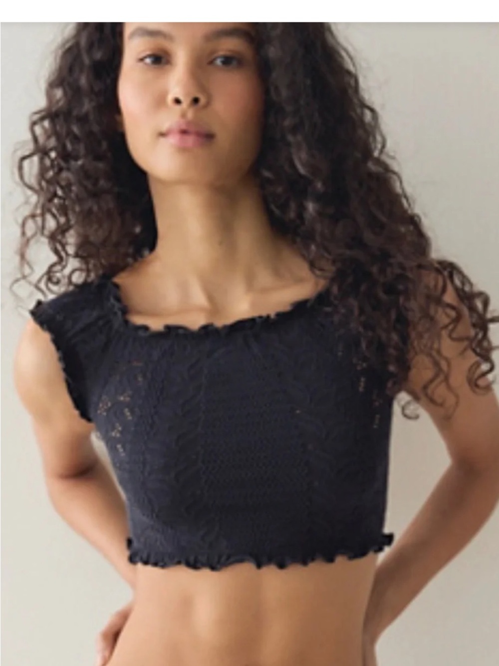 Free People Intimately So Soft Frill Seamless Micro Crop Black NWT Size L-XL